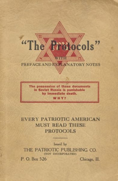 A 1934 edition of the Protocols of the Elders of Zion.