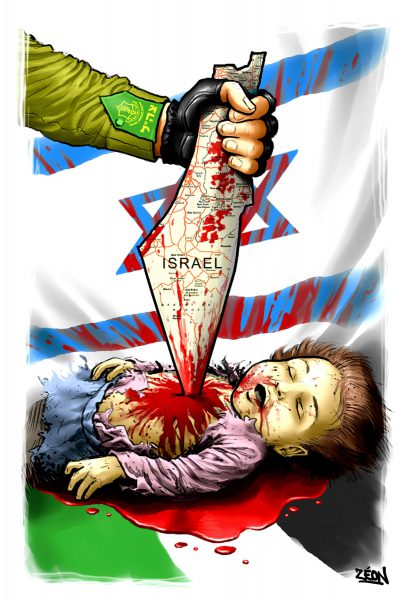 An anti-Israel, antisemitic drawing by French cartoonist Zeon.