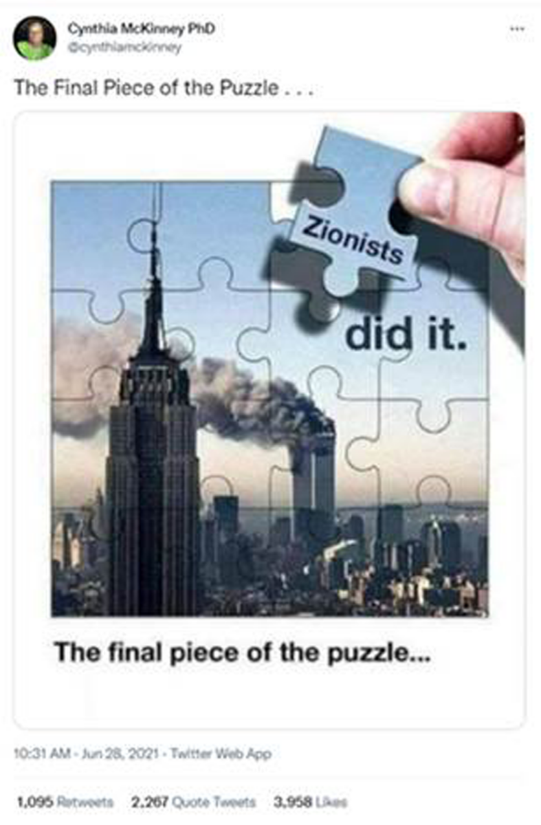 Anti-Zionism: Tweet by former US Congresswoman Cynthia McKinney